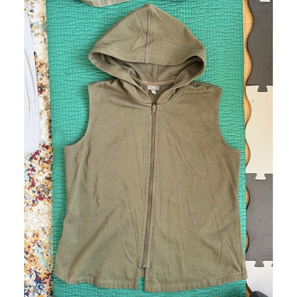 J Jill Jacket 1X XL Army Green Canvas Jacket 2n1 Inner Liner Hoodie Vest Pockets - Picture 3 of 16